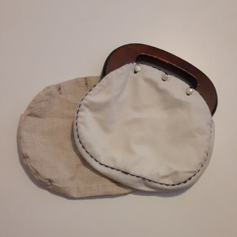 Vintage Banner House Wooden Handle Purse With Removable Inserts